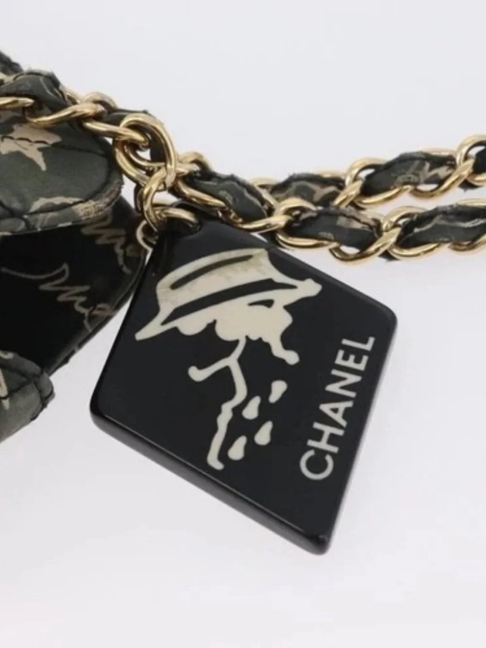 CHANEL Matelasse Chain Shoulder Bag Nylon Green Gold CC Auth ARZ394A